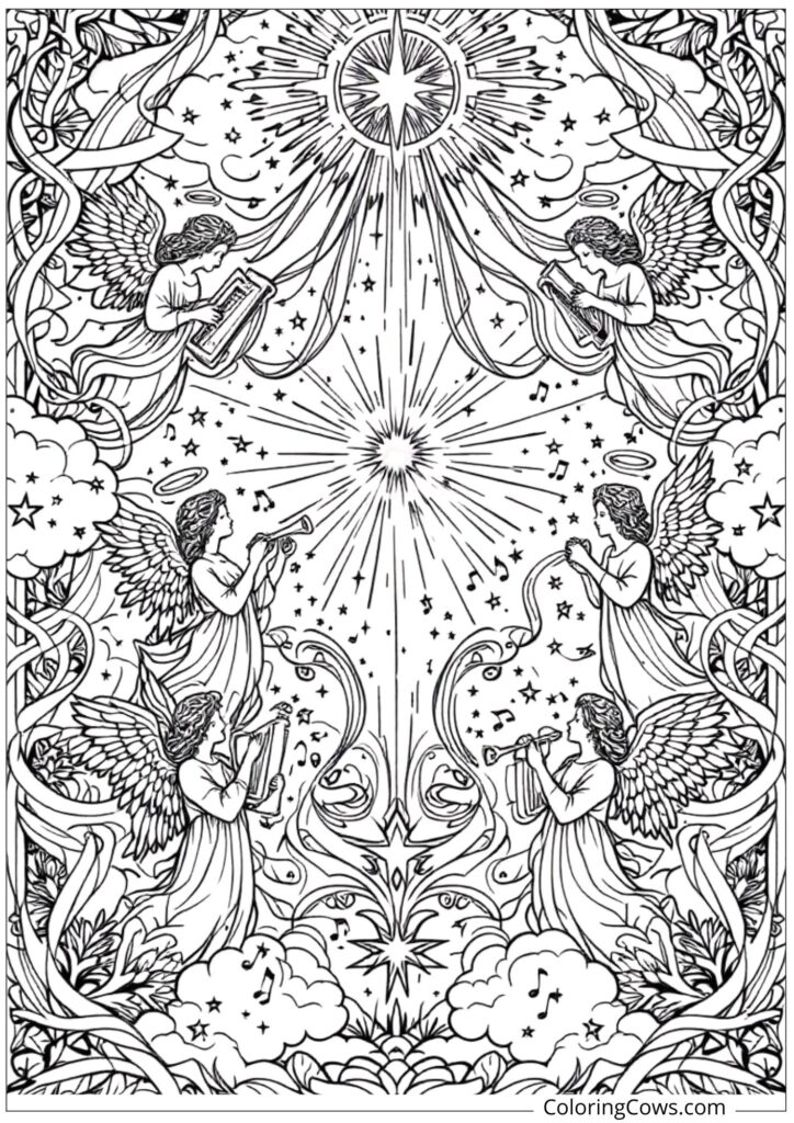 Angels and Heavenly Christmas Celebration  free Christmas coloring pages