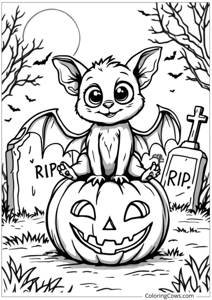 Cute Bat on Jack O Lantern Graveyard