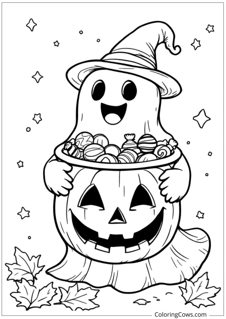 Ghost Trick-or-Treating with Pumpkin Bucket