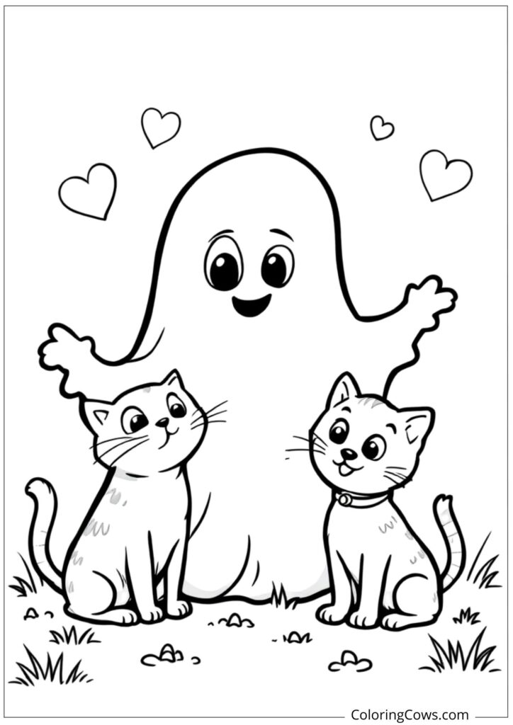 Ghost with Pet Cat and Dog