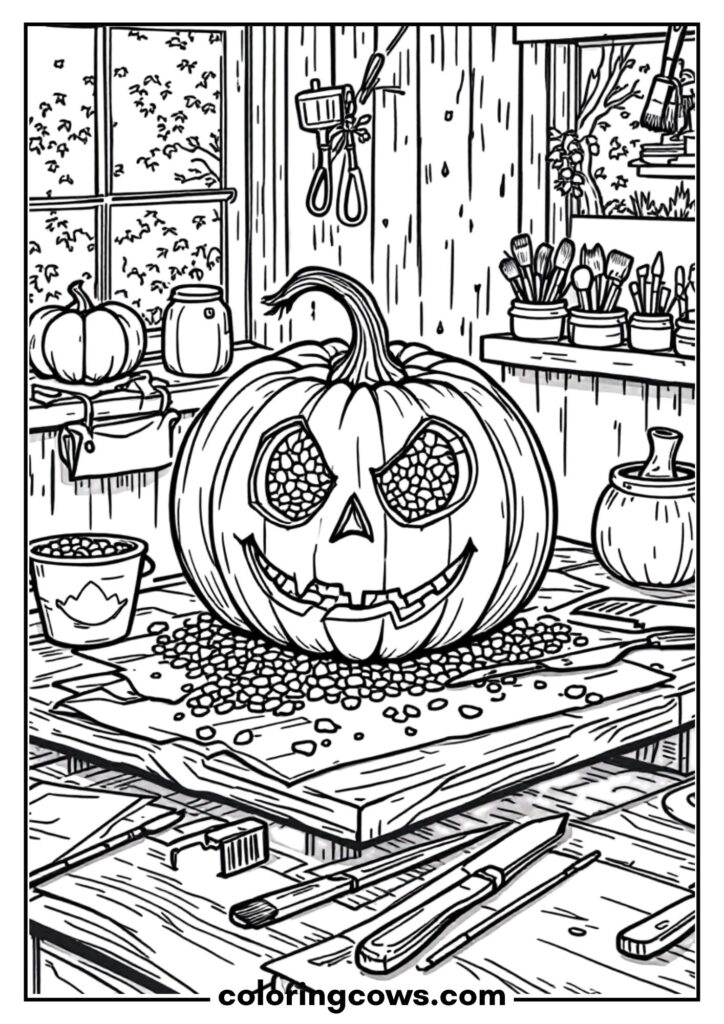 Pumpkin Carving Tools and Workshop Scene