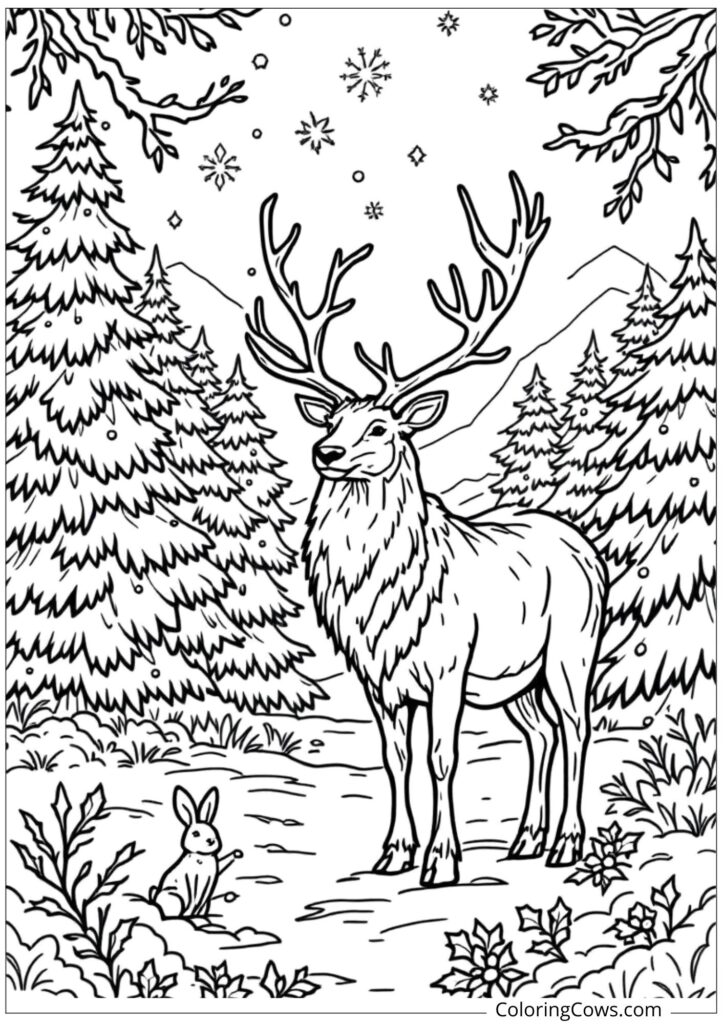 Reindeer in Winter Forest